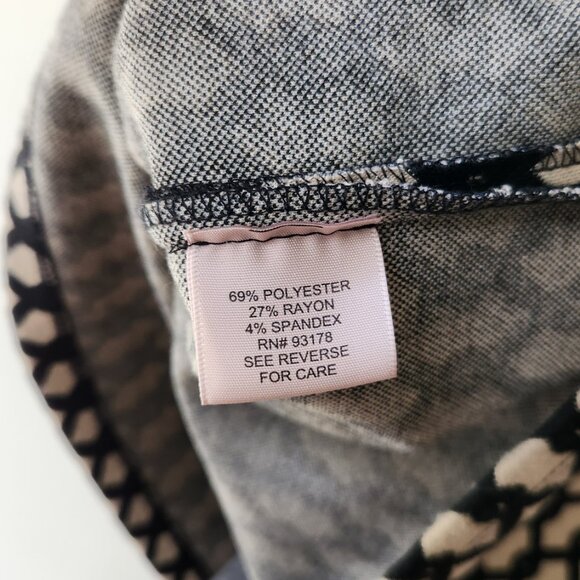 Philosophy Sz 10 Ponte Knit Black Beige Tan Chain Print Long Sleeve Shift Dress - Picture 9 of 14